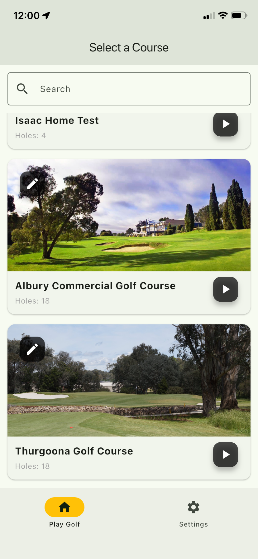 ShotMaker course selection screen